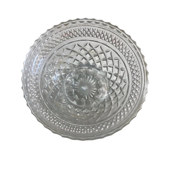 Vintage Pedestal Clear Glass Bowl With Diamond & Starburst Pattern - Picture 6 of 6